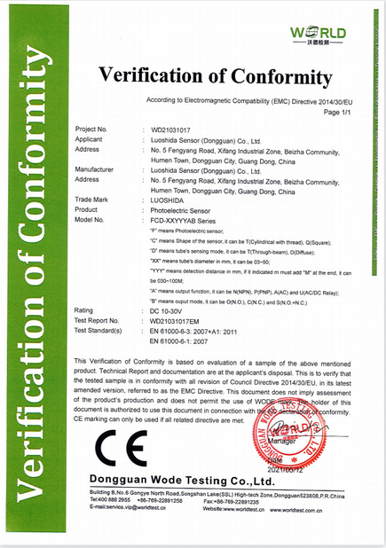 China Luo Shida Sensor (Dongguan) Co., Ltd. Certificações